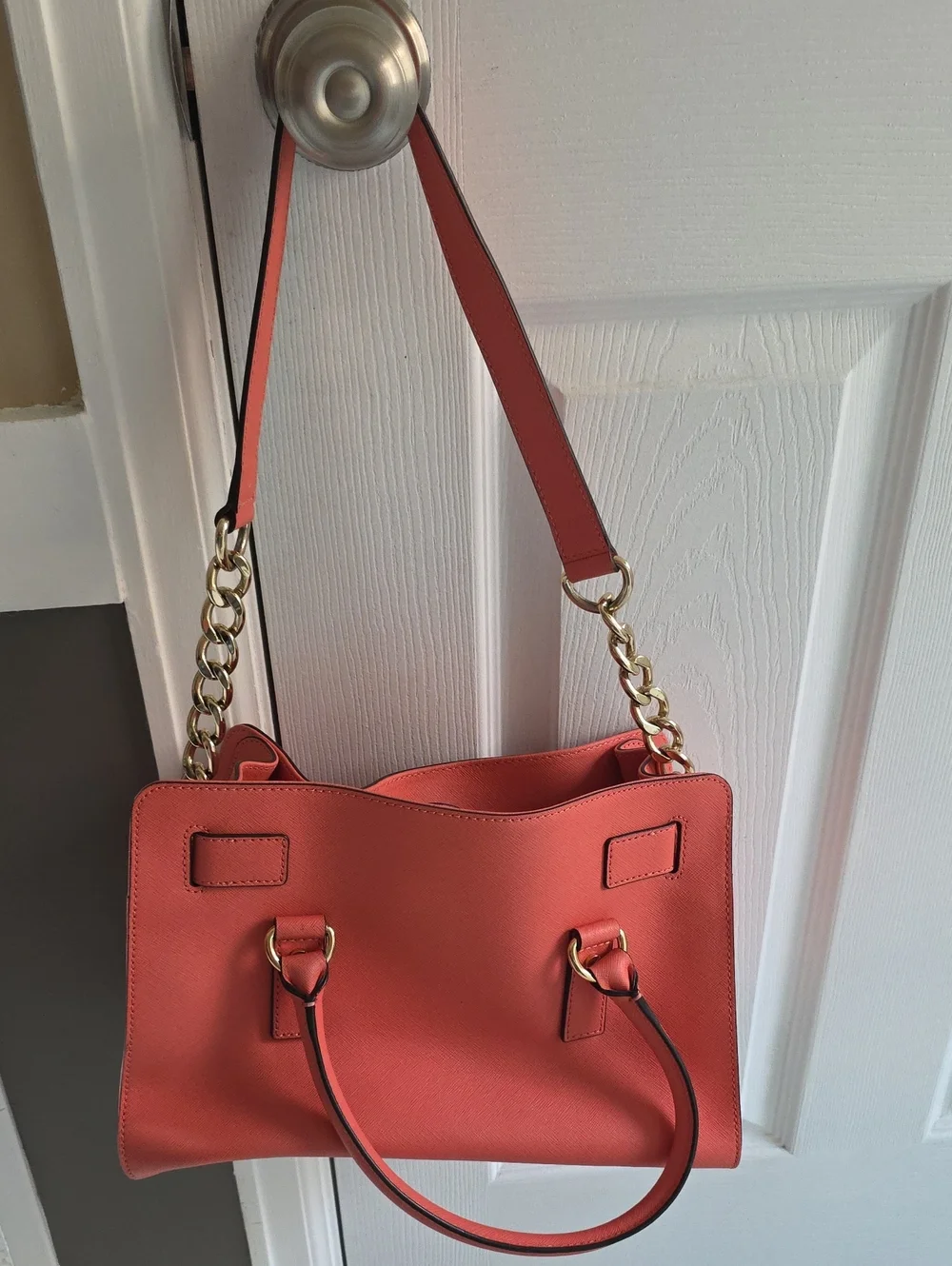 Like New- Michael Kors Coral Leather Satchel with Gold Hardware